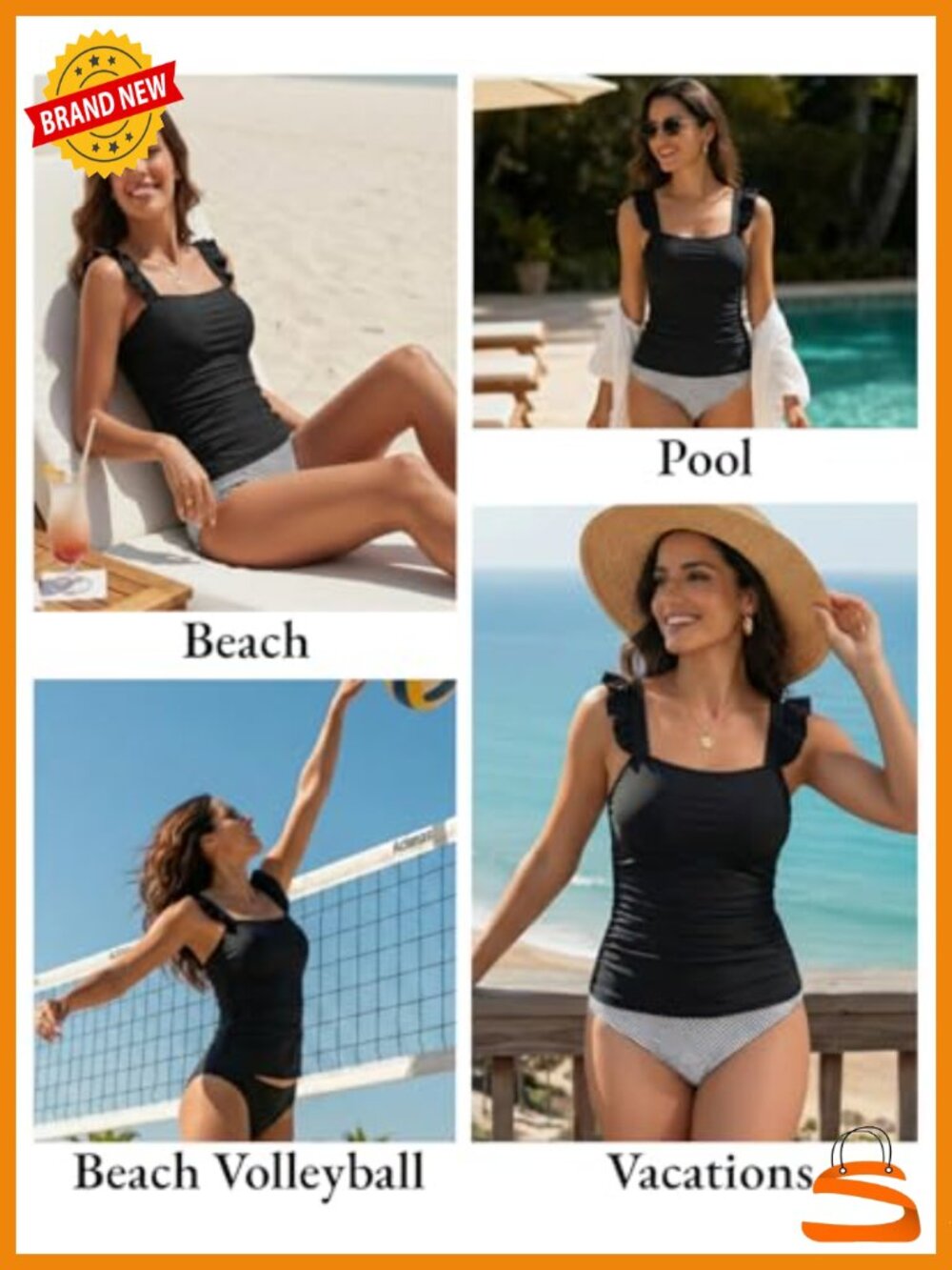 Tummy Control Tankini Top with Ruffled Design Adjustable Straps - Picture 4 of 4